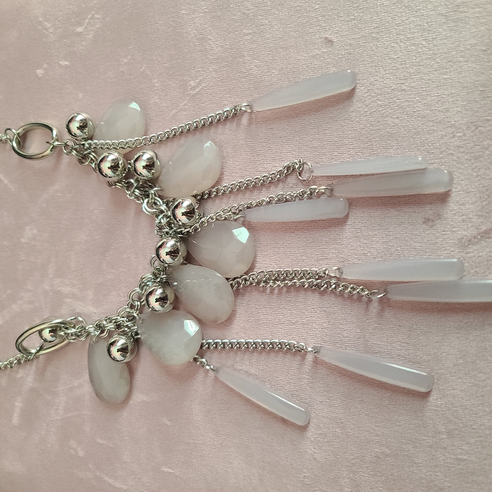 Chandelier Drop Stone Fringe Necklace - Pale Pink